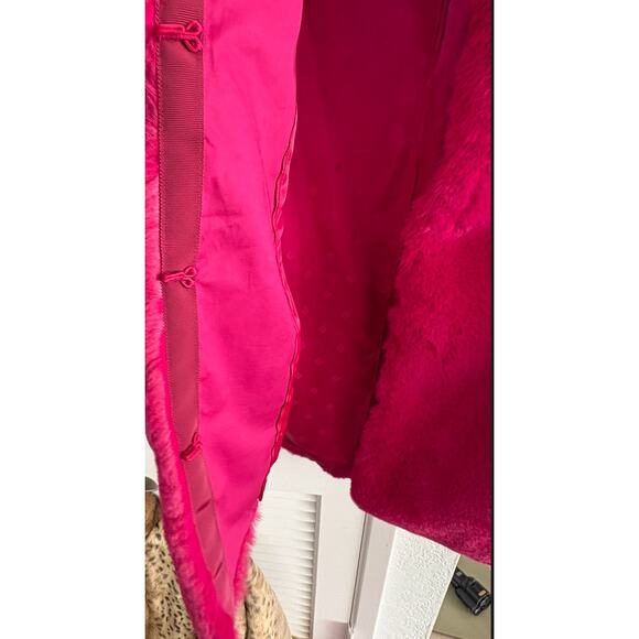Kate Spade Fuchsia Faux Fur Bow Belted Coat | Burning Man Festival Jacket - Picture 9 of 10